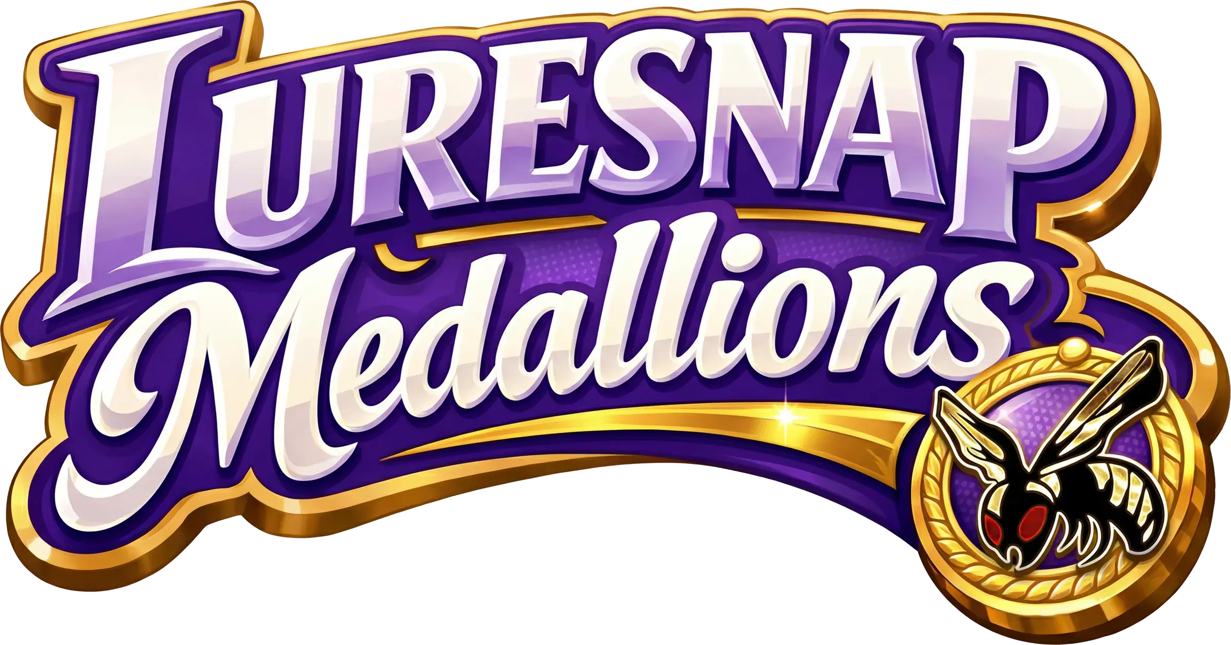 Luresnap Medallions wordmark in purple and gold.